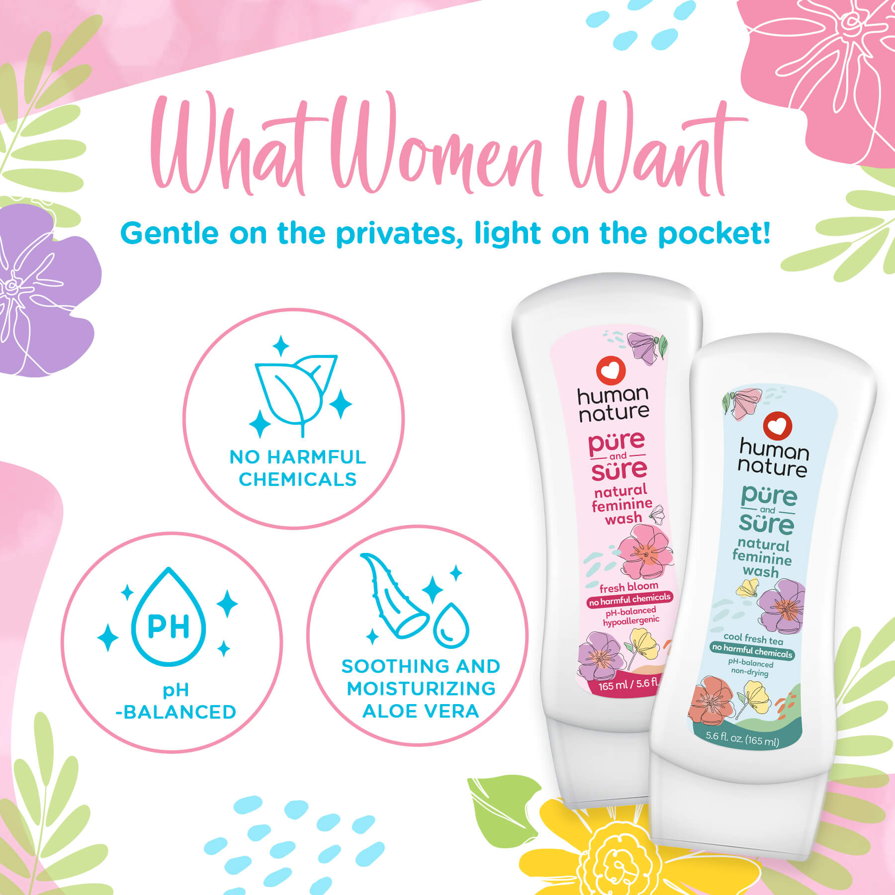 Pure and Sure Cool Fresh Tea Feminine Wash 165ml - Image 2